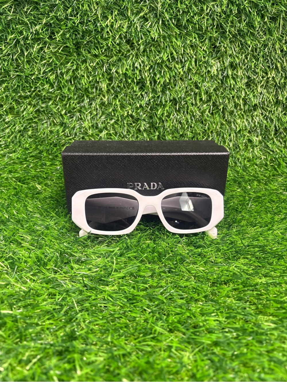 White Prada Symbole Rectangle Sunglasses Unisex Shades For Men And Women
